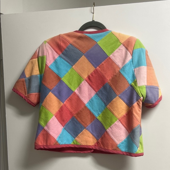 Double D Ranch Multicolor Pastel Patchwork Short Sleeve Conch Button Jacket LRG - Picture 6 of 6